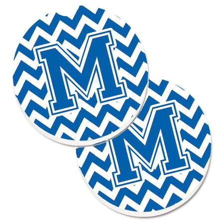 Carolines Treasures Letter M Chevron Blue and White  Cup Holder Car Coaster, PK2 CJ1056-MCARC